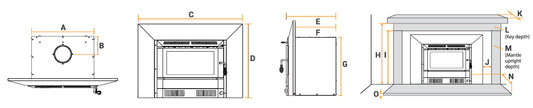 Kalora Accent fireplace installation dimensions and specifications