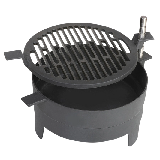 Morsø Grill ‘71 Table with black metal frame and wooden top, outdoor grilling surface for patio cooking and gatherings.