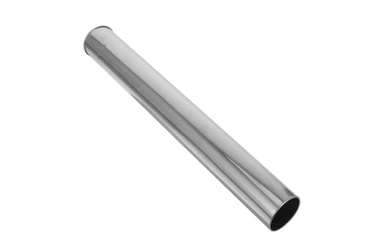Forge 1m 6" stainless steel flue pipe for flue systems, showing a shiny, cylindrical metal pipe with smooth finish.