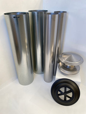 Hunter Valley Heating Signature stainless steel flue kit with connecting pipes and fittings for fireplace ventilation system.