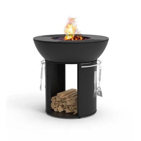 Castworks Hergóm Zenith high base fire pit complete set for outdoor fireplaces, featuring a durable steel design and modern style.