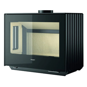 Castworks Hergóm Glance MV freestanding wood fireplace with modern design and glass front for cozy home heating.