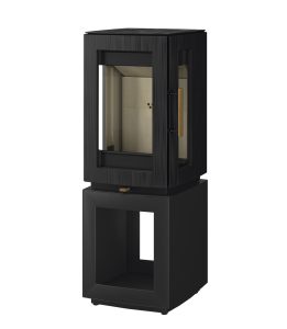 Castworks Hergóm Glow wood fireplace with sleek design and glass front, ideal for modern home heating and ambiance.