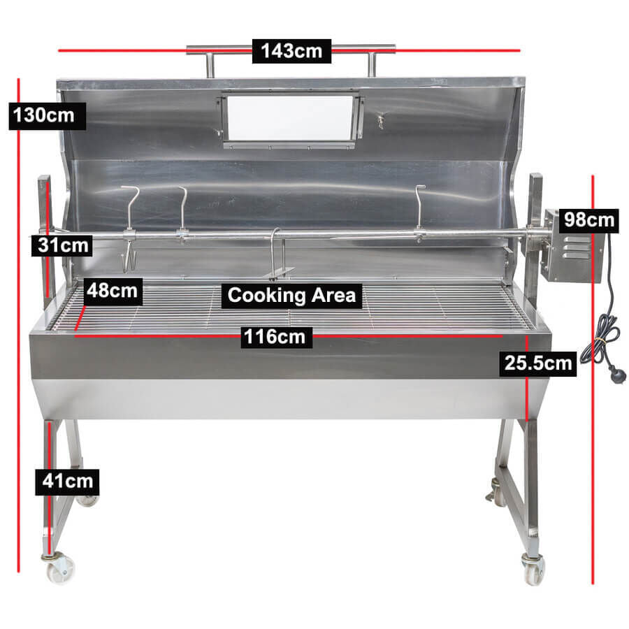 1200 Stainless Steel Hooded Spartan Spit Roaster - Stoves & Cooktops - Flaming Coals - Hunter Valley Heating 