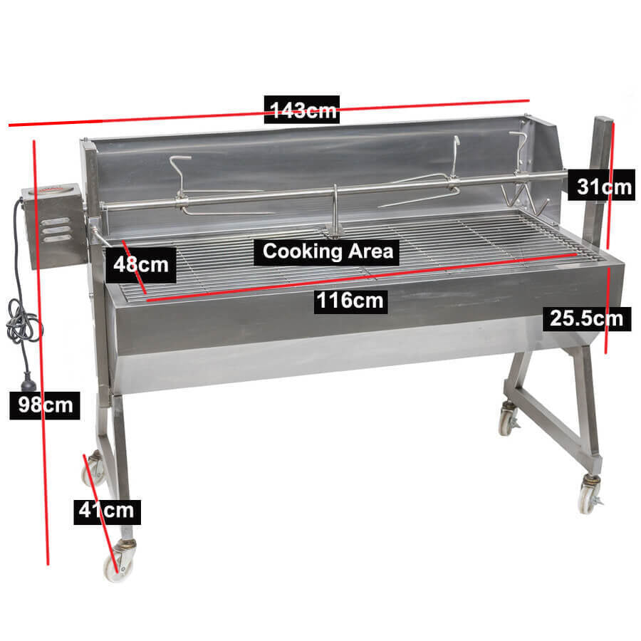 1200 Stainless Steel Spartan Spit Roaster - Stoves & Cooktops - Flaming Coals - Hunter Valley Heating 