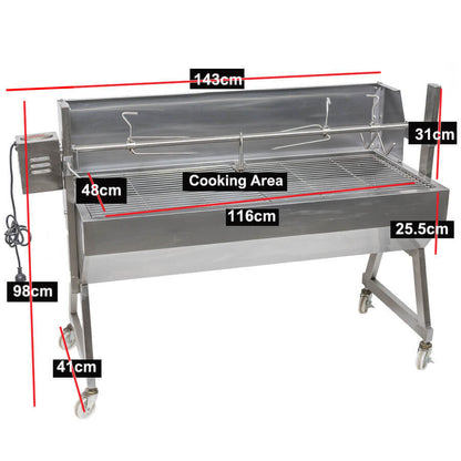 1200 Stainless Steel Spartan Spit Roaster - Stoves & Cooktops - Flaming Coals - Hunter Valley Heating 