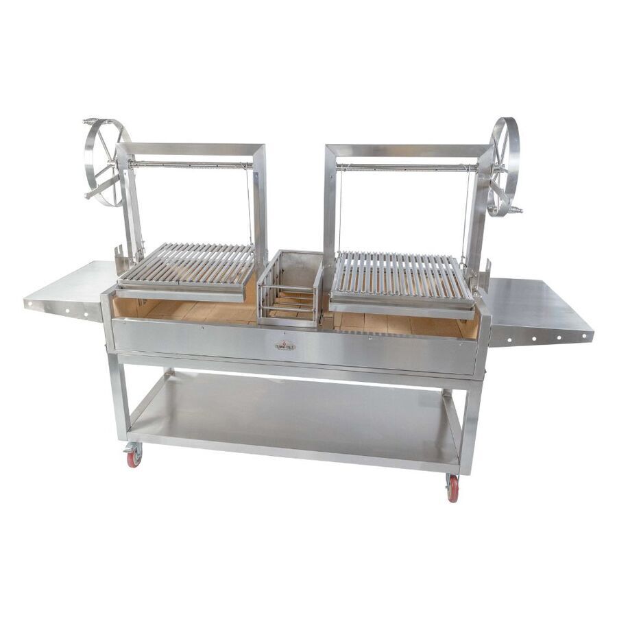 Deluxe Double Parrilla BBQ Grill with Firebricks 1565 x 500 - Stoves & Cooktops - Flaming Coals - Hunter Valley Heating 