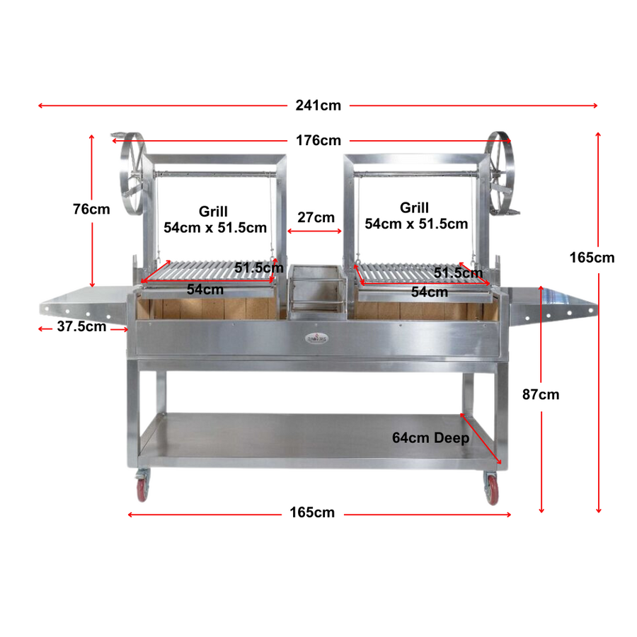 Deluxe Double Parrilla BBQ Grill with Firebricks 1565 x 500 - Stoves & Cooktops - Flaming Coals - Hunter Valley Heating 