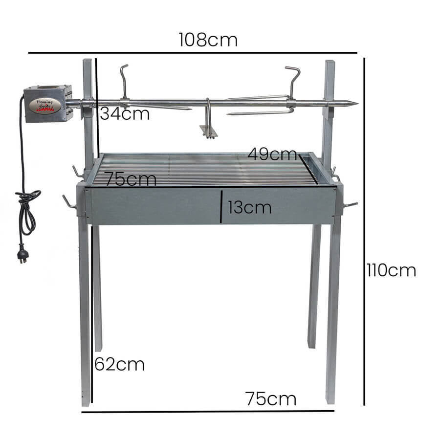 Extendable Large Charcoal BBQ Spit Rotisserie - Stoves & Cooktops - Flaming Coals - Hunter Valley Heating 