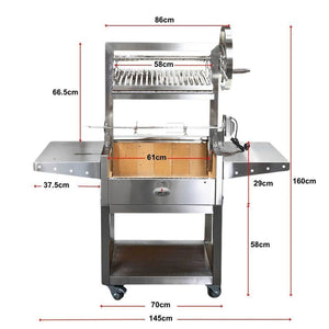 Stainless Steel Parrilla Argentinian BBQ with Rotisserie 610mm x 550mm - Stoves & Cooktops - Flaming Coals - Hunter Valley Heating 