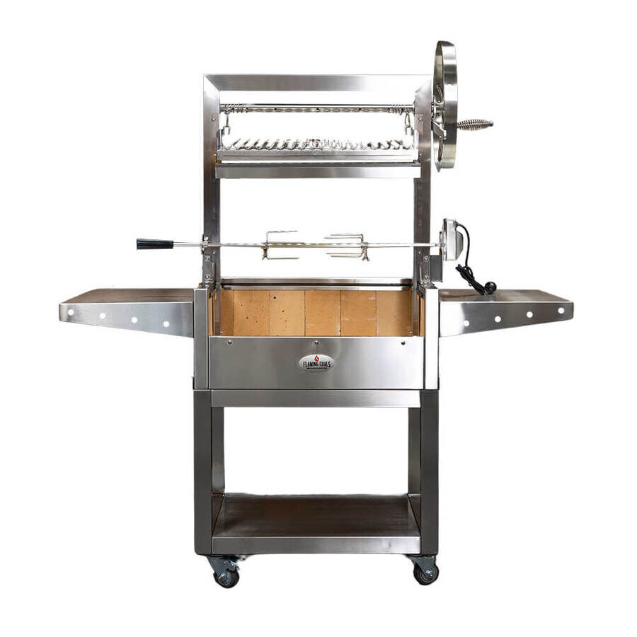 Stainless Steel Parrilla Argentinian BBQ with Rotisserie 610mm x 550mm - Stoves & Cooktops - Flaming Coals - Hunter Valley Heating 