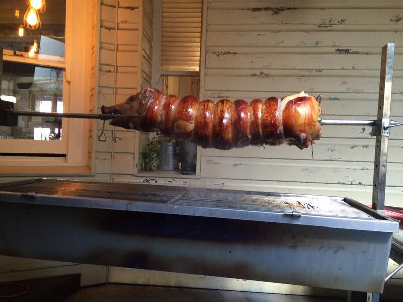 Stainless Steel Warrior Spit Roaster - Stoves & Cooktops - Flaming Coals - Hunter Valley Heating 