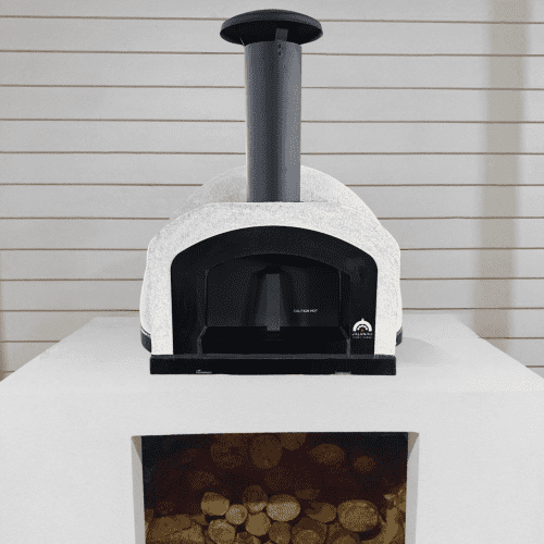 HVH70 Crema Black PVD preassembled pizza oven by HVH Pizza Ovens, showcasing a sleek black exterior and professional design.