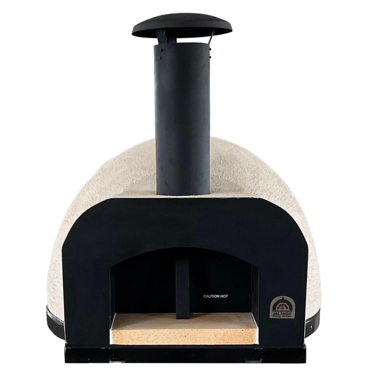 HVH Pizza Ovens HVH70 Nero preassembled pizza oven with black exterior and stainless steel accents, ready for baking pizzas.
