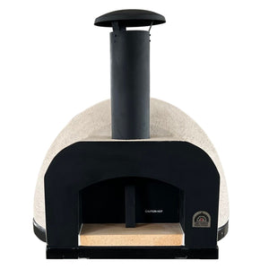HVH Pizza Ovens HVH70 Nero preassembled pizza oven with black exterior and stainless steel accents, ready for baking pizzas.