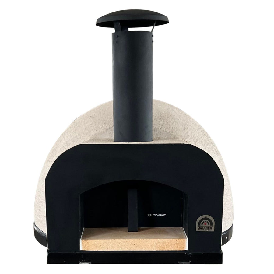 HVH Pizza Ovens HVH70 Nero preassembled pizza oven with black exterior and stainless steel accents, ready for baking pizzas.
