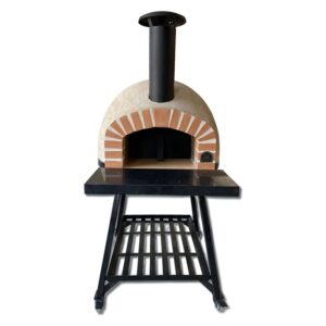 HVH70 Real Brick Preassembled Pizza Oven by HVH Pizza Ovens, showing the sturdy brick exterior and large opening for baking pizzas.