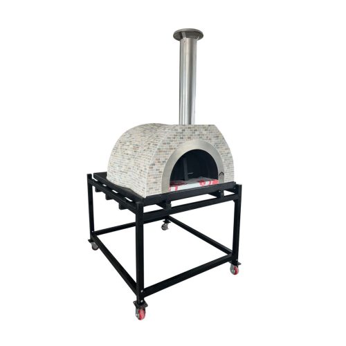 HVH Pizza Ovens HVH90 Tiled Dome Preassembled Pizza Oven with tiled dome and stainless steel exterior for home pizza baking.