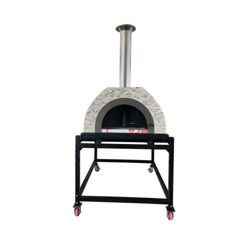 HVH Pizza Ovens HVH90 Tiled Dome Preassembled Pizza Oven with tiled dome and stainless steel exterior for outdoor pizza baking.