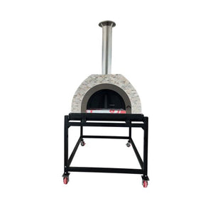 HVH Pizza Ovens HVH90 Tiled Dome Preassembled Pizza Oven with tiled dome and stainless steel exterior for outdoor pizza baking.