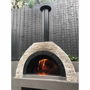 HVH Pizza Ovens HVH90 Tiled Dome Preassembled Pizza Oven with tiled dome and stainless steel exterior for home pizza baking.