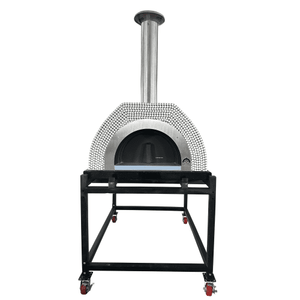 HVH Pizza Ovens HVH90 Tiled Dome Preassembled Pizza Oven with ceramic tiles and stainless steel exterior for outdoor pizza cooking.