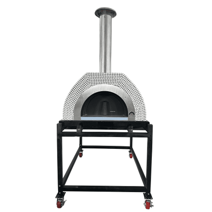 HVH Pizza Ovens HVH90 Tiled Dome Preassembled Pizza Oven with ceramic tiles and stainless steel exterior for outdoor pizza cooking.