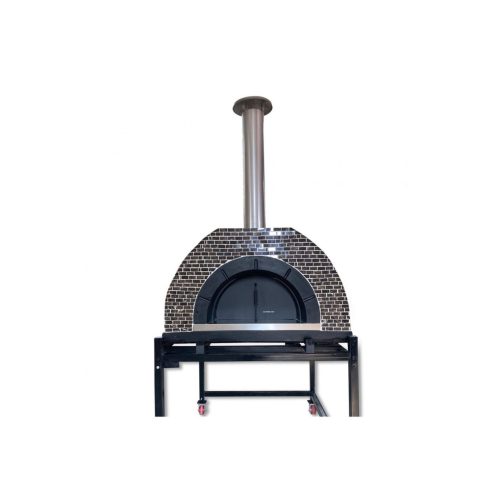 HVH Grande Tiled Preassembled Pizza Oven by HVH Pizza Ovens with a mushroom pizza cooking inside, showcasing its design.
