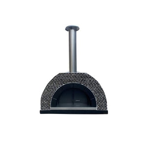 HVH Grande Tiled Preassembled Pizza Oven by HVH Pizza Ovens with a mushroom-shaped pizza inside, ready for baking.
