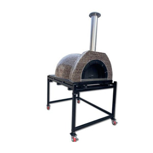 HVH Grande Tiled Preassembled Pizza Oven from HVH Pizza Ovens, showing a mushroom-topped pizza inside the durable outdoor pizza oven