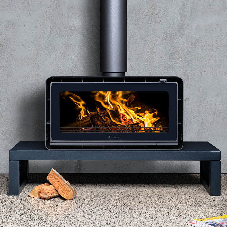 Kalora Urban LS wood fireplace with plinth base