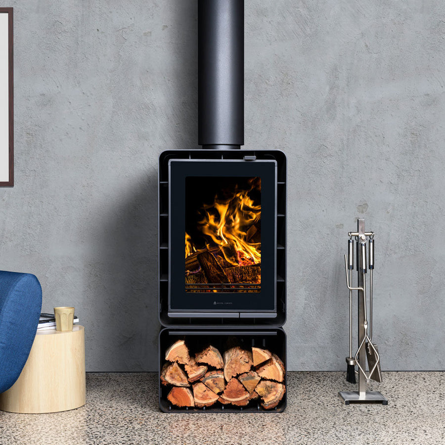 Kalora Urban PT wood fireplace with woodbox