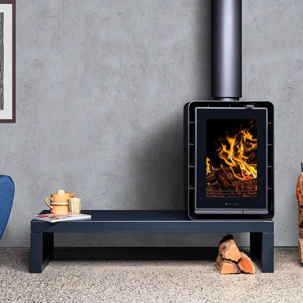 Kalora Urban PT wood fireplace with plinth base right