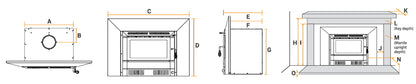 Kalora Accent fireplace installation dimensions and specifications
