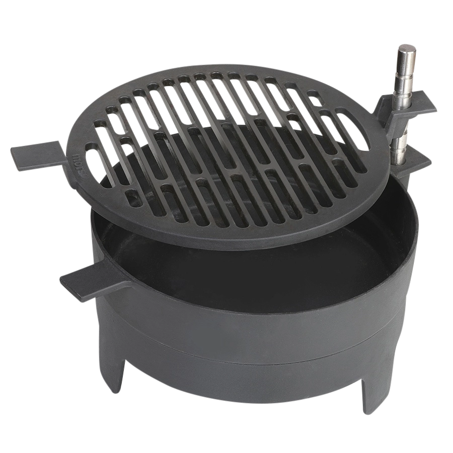 Morsø Grill ‘71 Table with black metal frame and wooden top, outdoor grilling surface for patio cooking and gatherings.