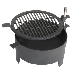 Morsø Grill ‘71 Table with black metal frame and wooden top, outdoor grilling surface for patio cooking and gatherings.
