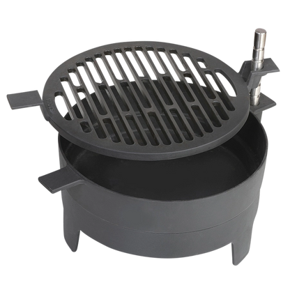 Morsø Grill ‘71 Table with black metal frame and wooden top, outdoor grilling surface for patio cooking and gatherings.