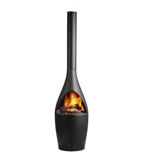 Morsø Kamino outdoor oven from Morsø, an outdoor fireplace with a sleek design and chimney for outdoor cooking and heating.