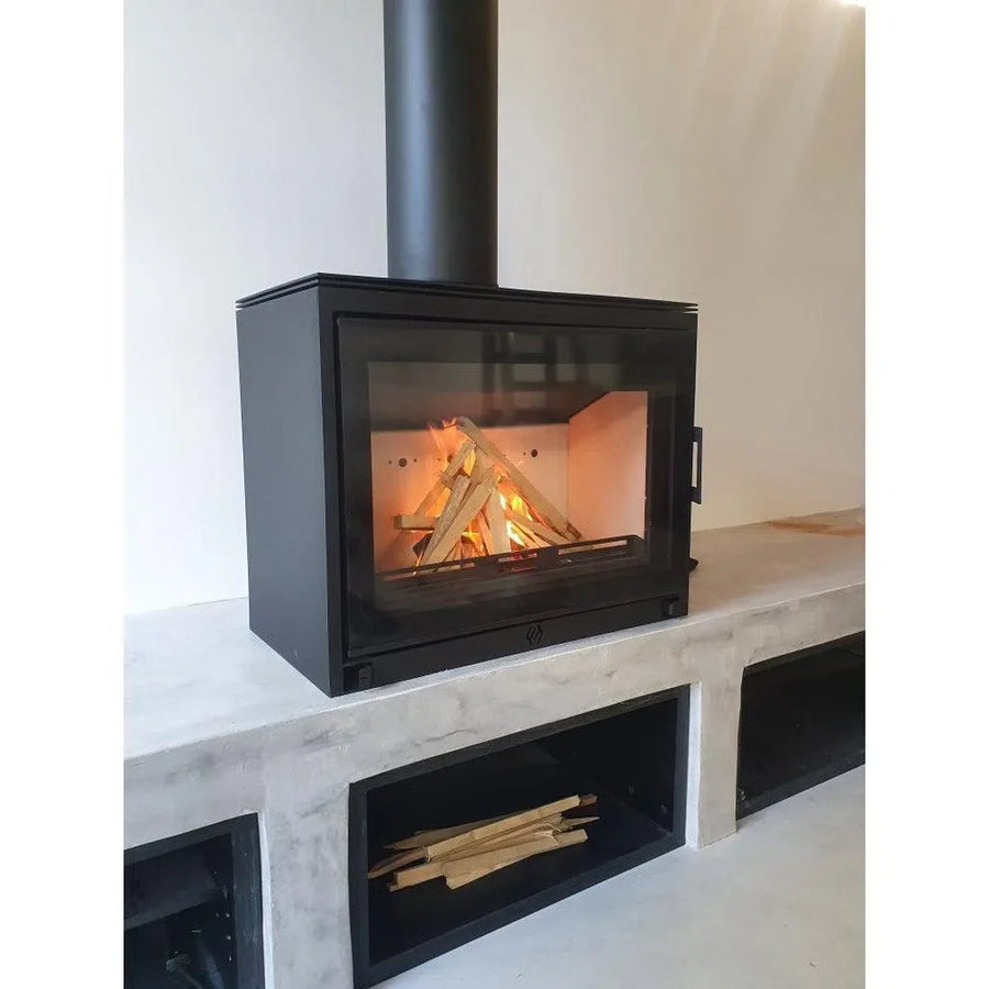 Paul Agnew Designs i700 wood fireplace with modern design and large opening, ideal for adding warmth and style to living spaces.