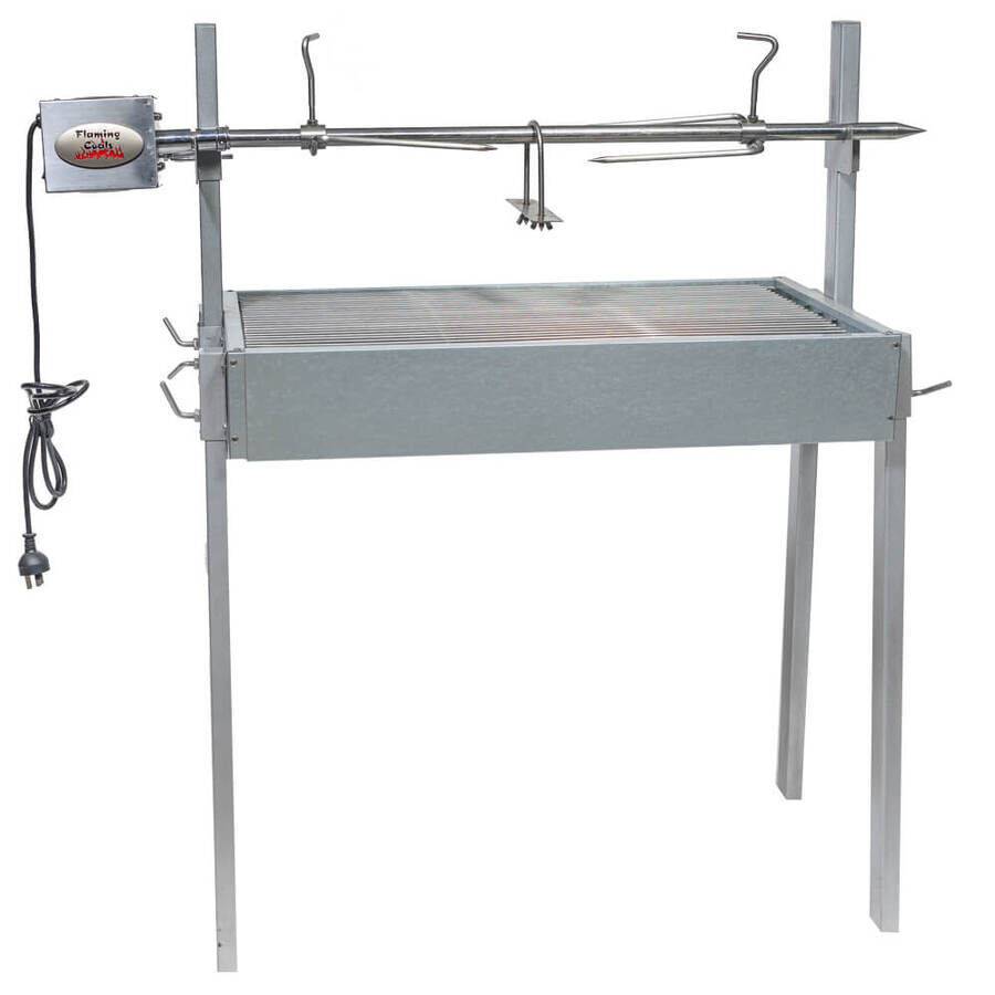 Extendable Large Charcoal BBQ Spit Rotisserie - Stoves & Cooktops - Flaming Coals - Hunter Valley Heating 