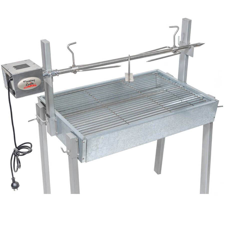 Extendable Large Charcoal BBQ Spit Rotisserie - Stoves & Cooktops - Flaming Coals - Hunter Valley Heating 