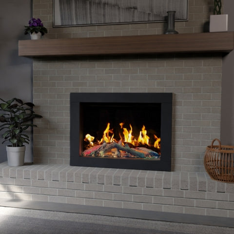 VisionLINE E660 LED electric fireplace insert with realistic flame effect and sleek design for modern home heating.