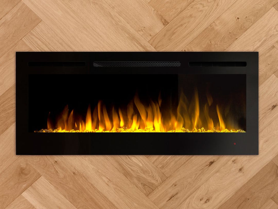 VisionLINE Linear electric fireplace from the Series 2, sleek wall-mounted design with realistic flame display.