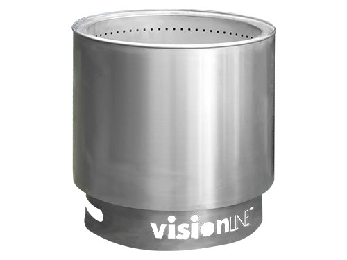 Stainless steel VisionLINE Outdoor Firepit with modern design, suitable for outdoor fireplaces and gatherings.