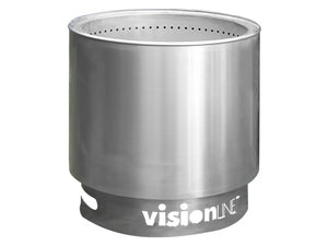 Stainless steel VisionLINE Outdoor Firepit with modern design, suitable for outdoor fireplaces and gatherings.