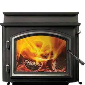 Quadra-Fire 43 Step Top wood fireplace with sleek design, featuring a modern firebox and step-top lid, ideal for home heating.